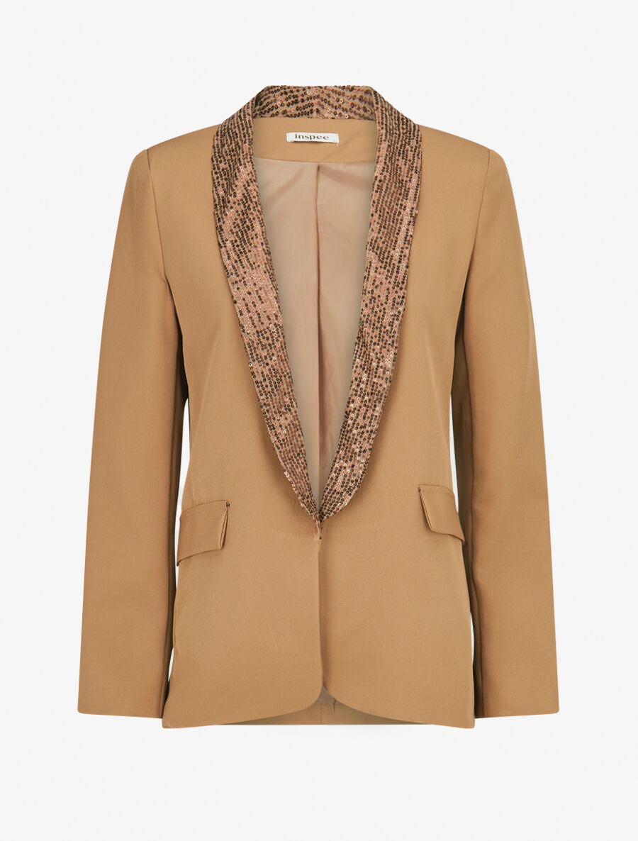 Blazer col à sequins - Taupe - 4