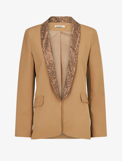 Blazer col à sequins - Taupe - 4