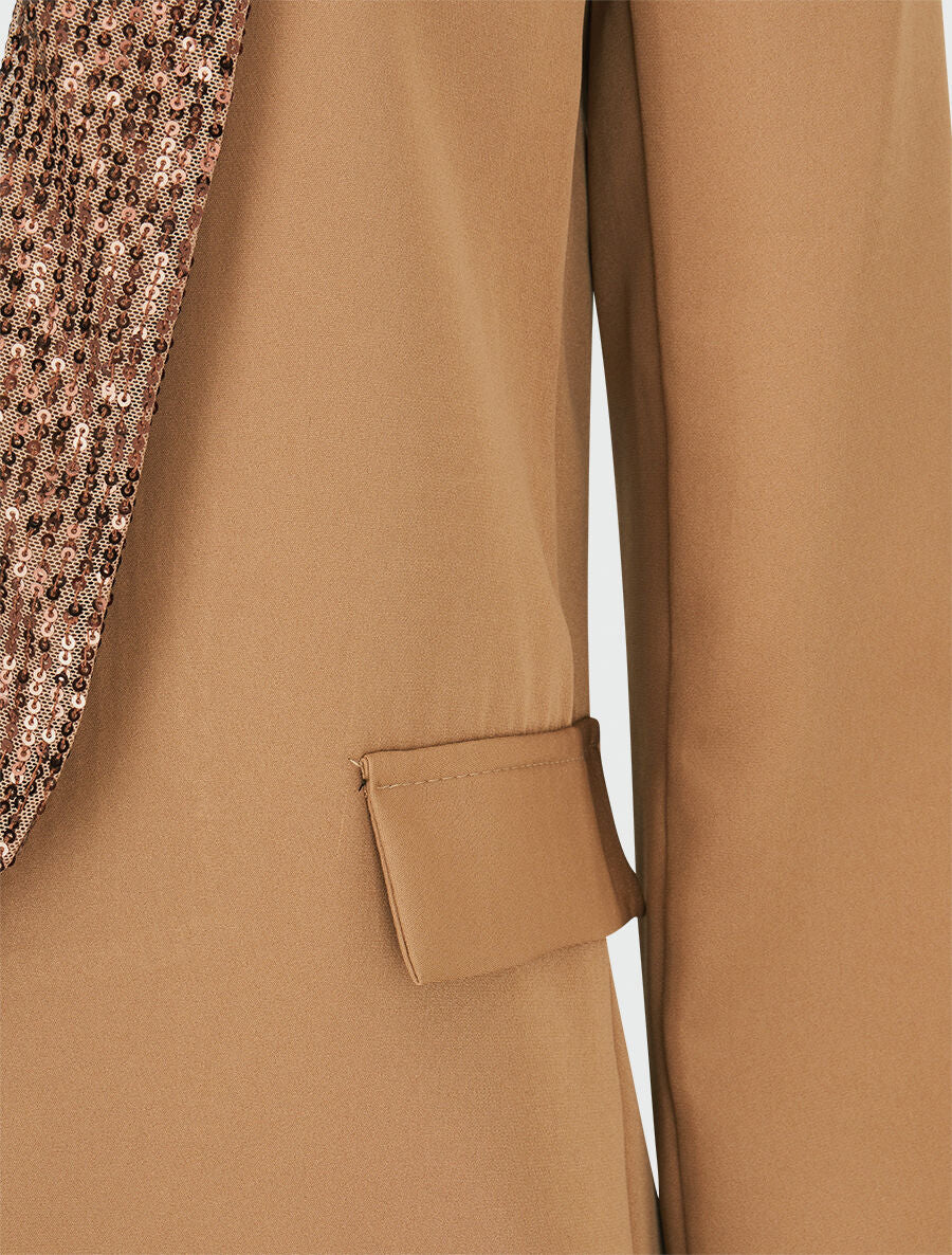 Blazer col à sequins - Taupe - 3