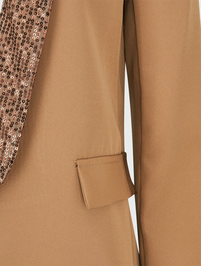 Blazer col à sequins - Taupe - 3