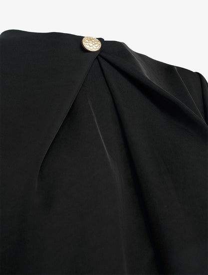 Top satiné à manches longues et col boutonné - Noir - 3