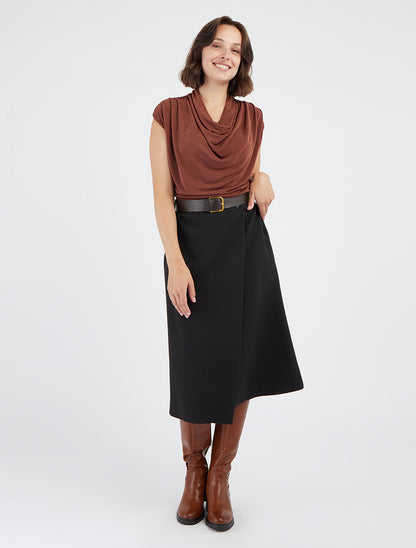 Jupe portefeuille taille haute ceinturée - Noir