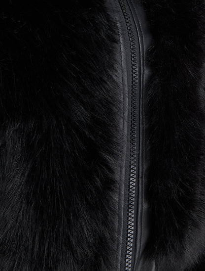 Blouson à empiècement fourrure synthétique - Noir - 3