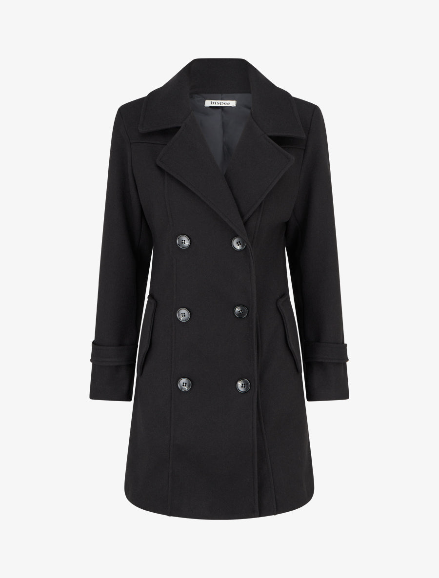 Manteau droit à pans croisés - Noir - 1