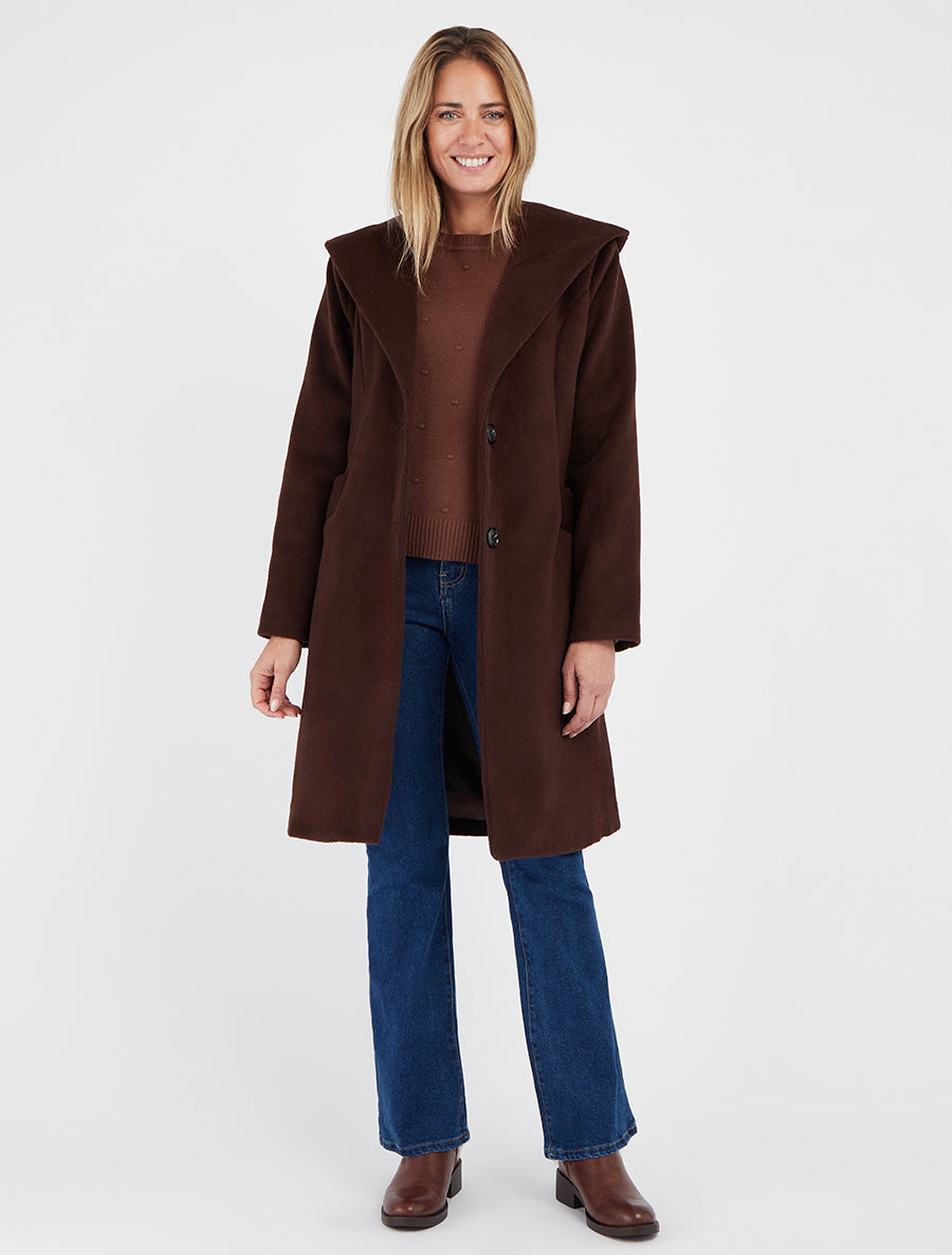 Manteau long ceinturé en feutrine - Marron