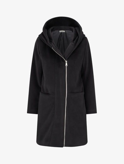Manteau long à capuche coupe droite - Noir - 1