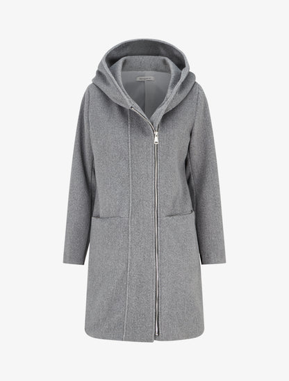 Manteau long à capuche coupe droite - Gris - 1