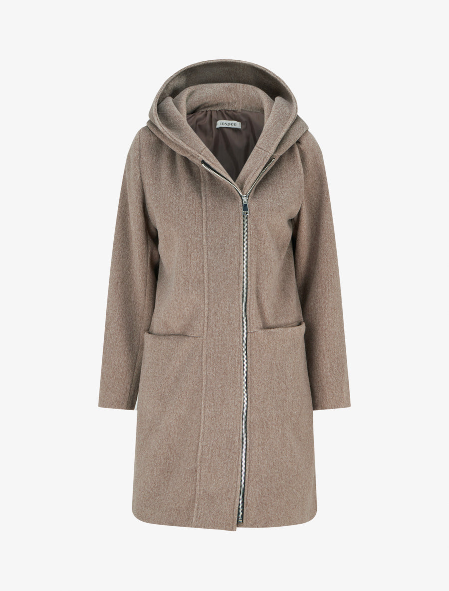 Manteau long à capuche coupe droite - Taupe - 1