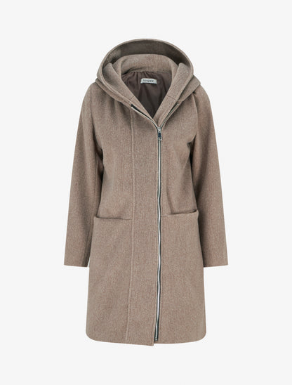 Manteau long à capuche coupe droite - Taupe - 1