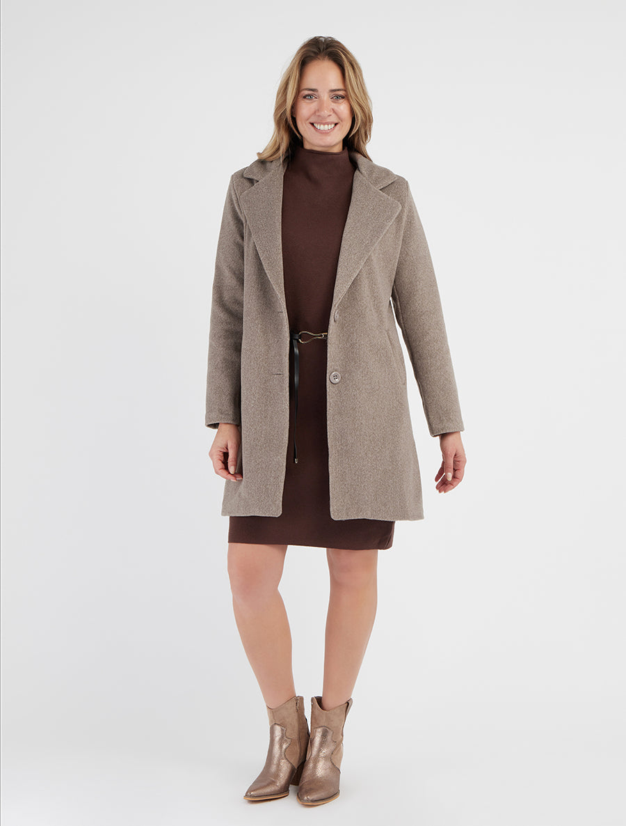 Manteau droit à épaulettes - Taupe