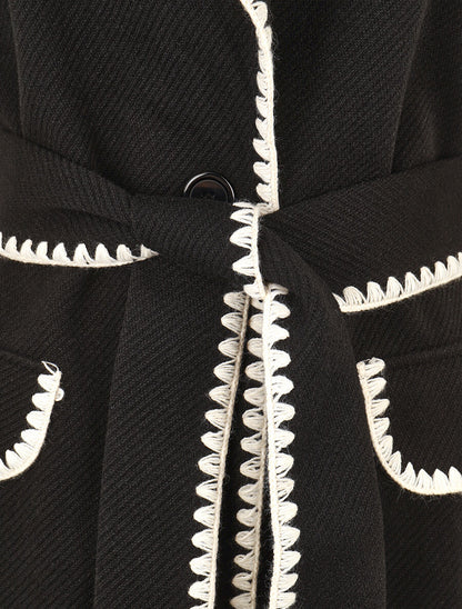 Gilet long sans manches à détail brodé - Noir - 3