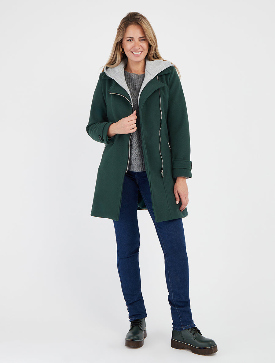Manteau à capuche et épaulettes - Vert sapin