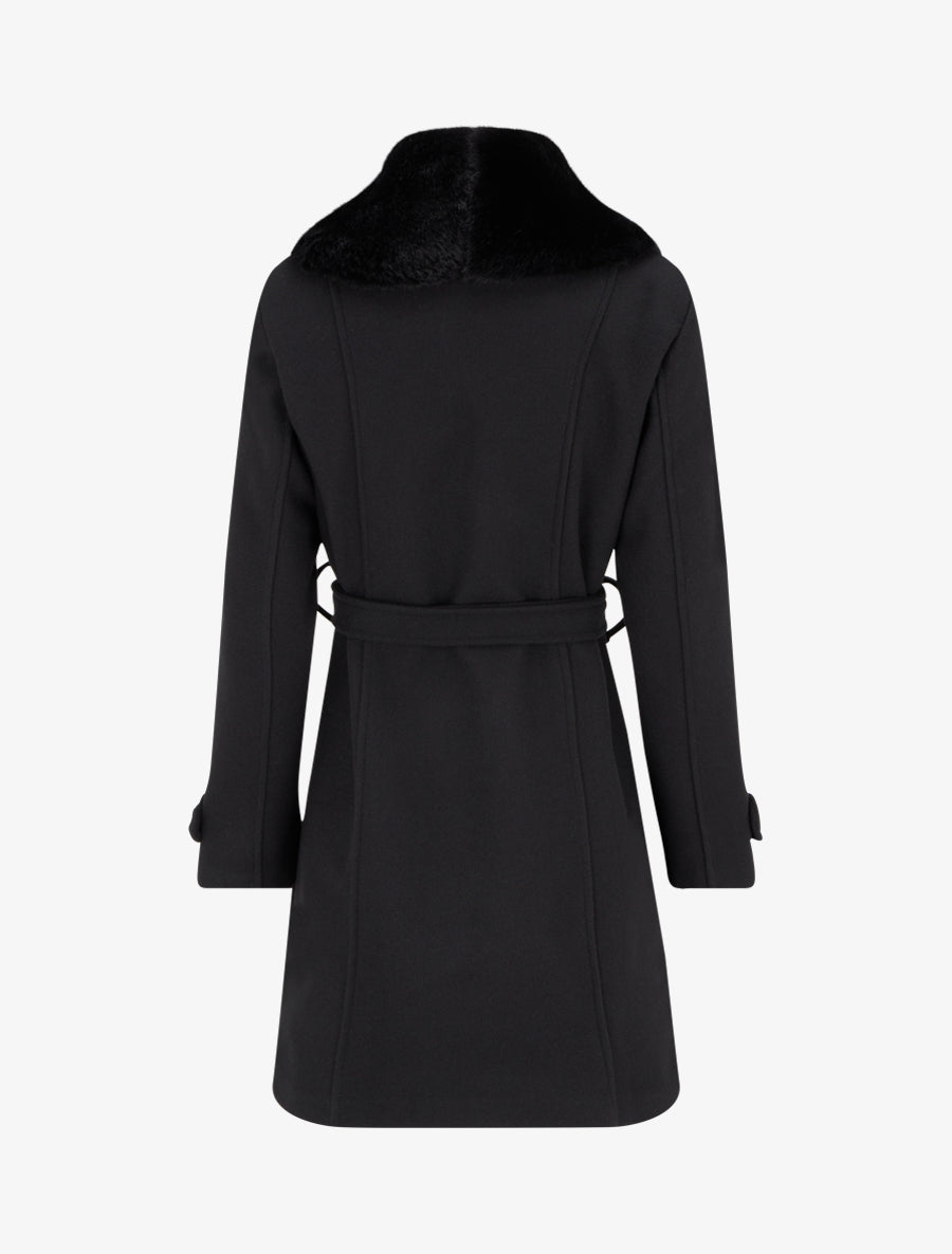 Manteau à col en fourrure synthétique amovible - Noir - 2