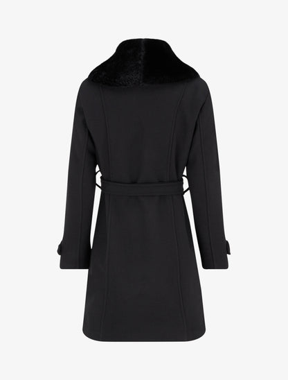 Manteau à col en fourrure synthétique amovible - Noir - 2