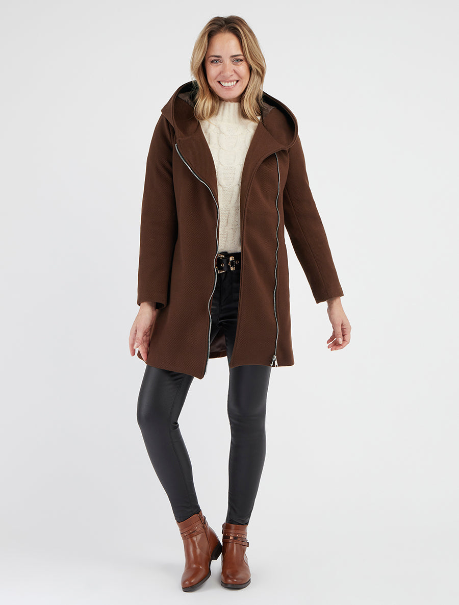 Manteau texturé à épaulettes - Marron