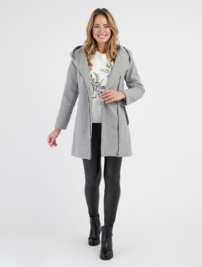 Manteau texturé à empiècements simili - Gris