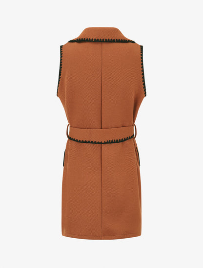 Gilet long sans manches à détail brodé - Rouille - 2