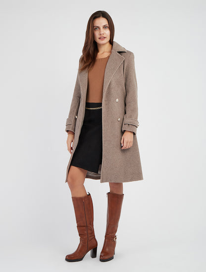Manteau long ceinturé à épaulettes - Taupe
