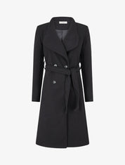 Manteau long cintré à boutons - Noir - 1