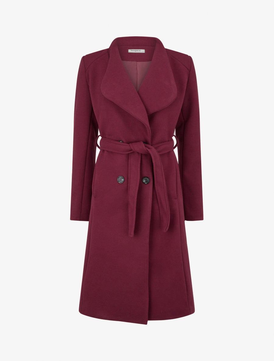 Manteau long ceinturé à épaulettes - Bordeaux