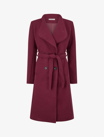 Manteau long ceinturé à épaulettes - Bordeaux