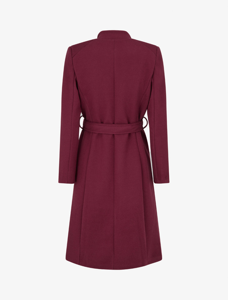 Manteau long ceinturé à épaulettes - Bordeaux