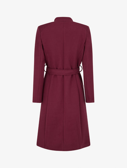 Manteau long ceinturé à épaulettes - Bordeaux