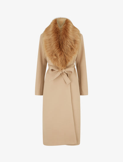 Manteau long à col en fourrure synthétique - Camel clair - 1