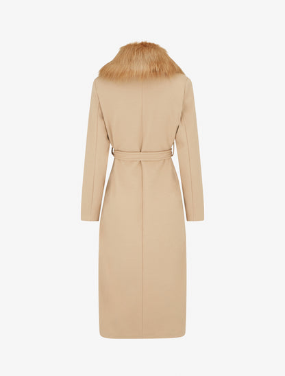 Manteau long à col en fourrure synthétique - Camel clair - 2
