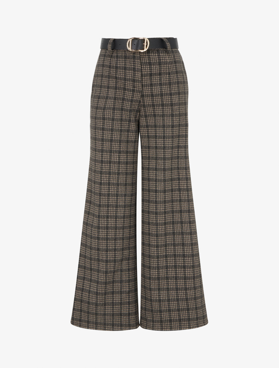 Pantalon épais imprimé carreaux - Taupe - 1