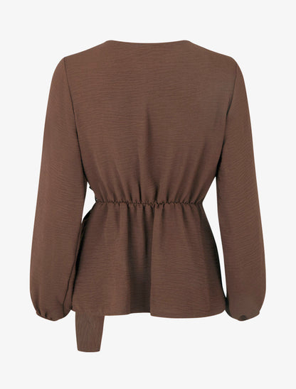 Blouse portefeuille col cache-cœur fluide - Marron