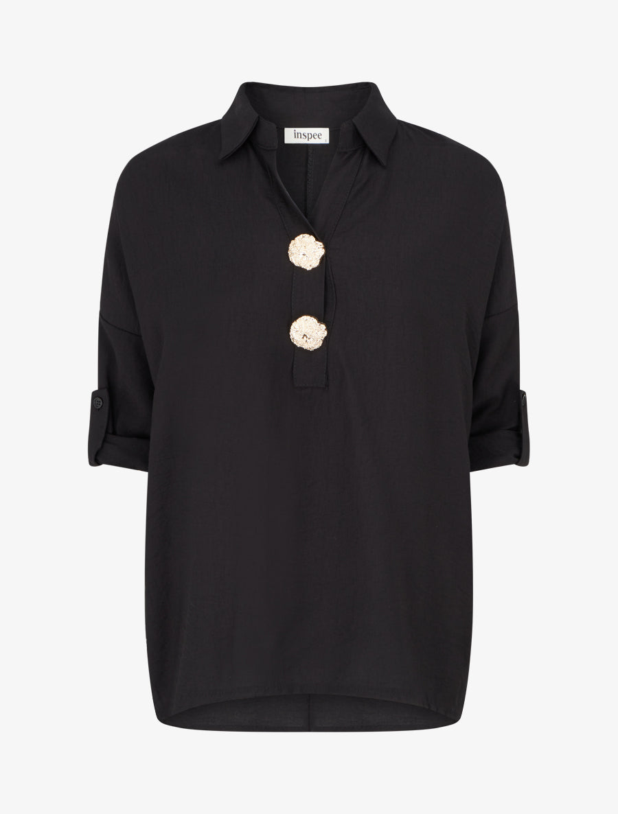 Blouse ample à broches métalliques - Noir - 1