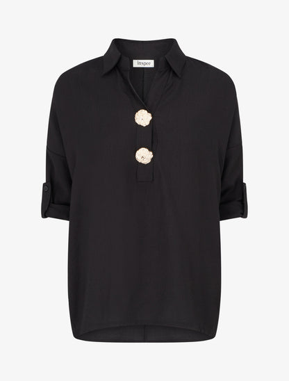 Blouse ample à broches métalliques - Noir - 1