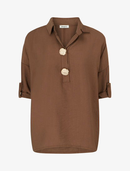 Blouse ample à broches métalliques - Marron - 1