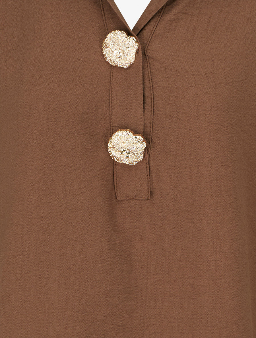 Blouse ample à broches métalliques - Marron - 3
