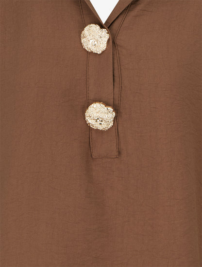Blouse ample à broches métalliques - Marron - 3