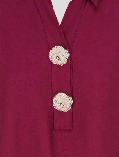 Blouse ample à broches métalliques - Lie de vin - 3