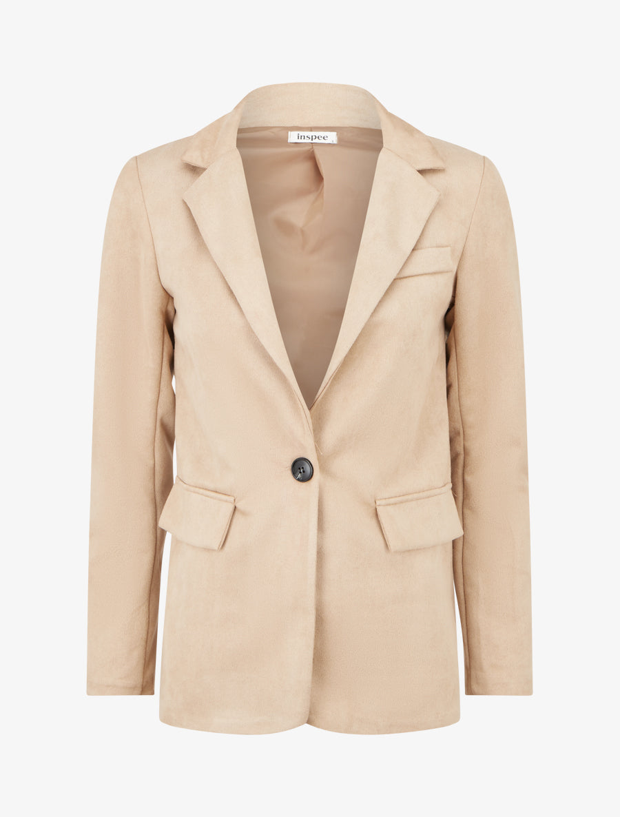 Blazer boutonné en suédine - Camel - 1
