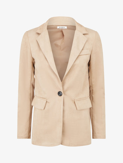Blazer boutonné en suédine - Camel - 1