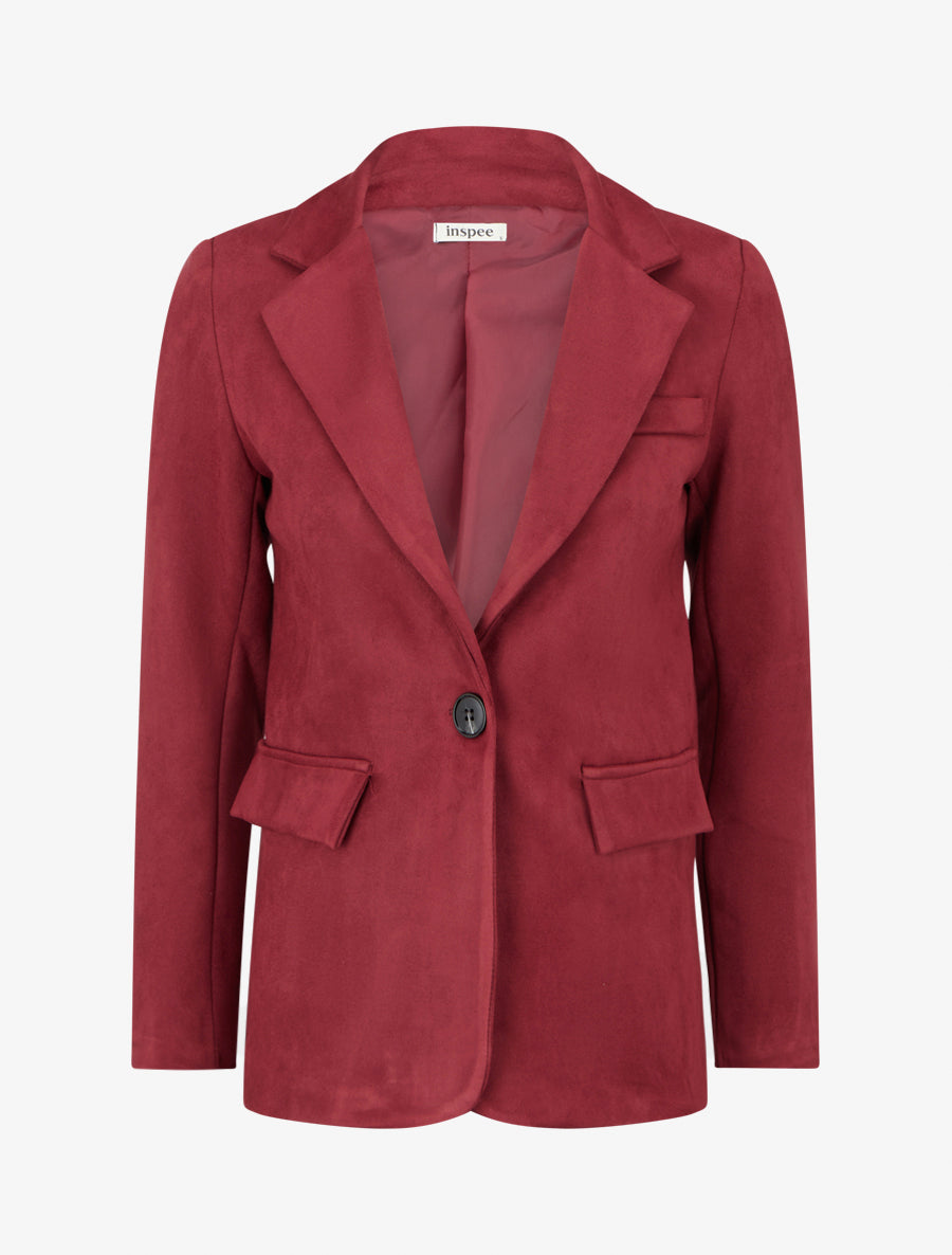 Blazer boutonné en suédine - Bordeaux - 1