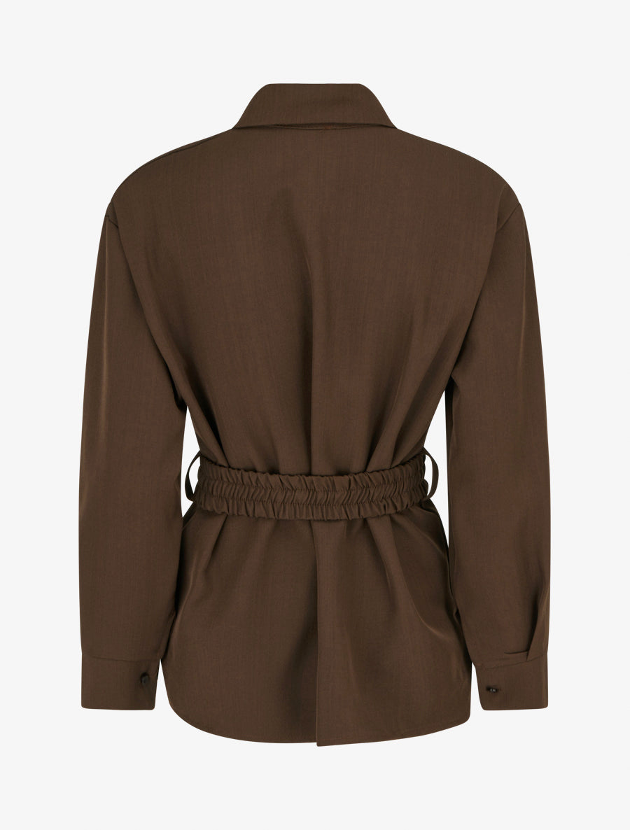 Chemisier uni ceinturé - Marron - 2