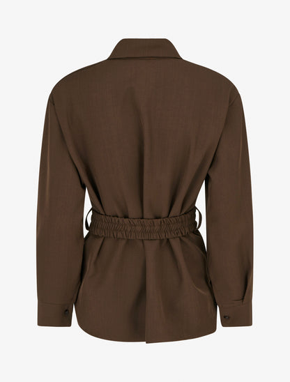 Chemisier uni ceinturé - Marron - 2