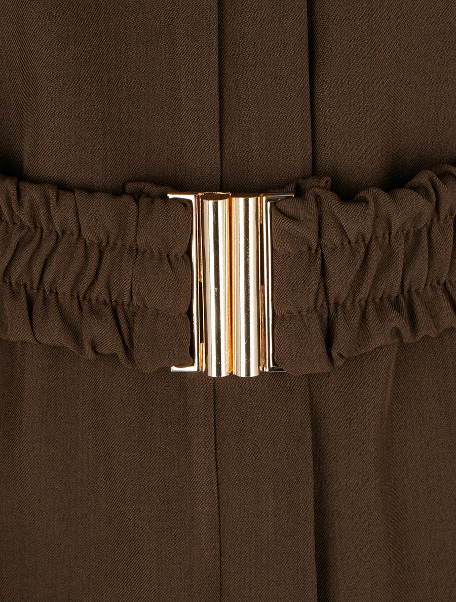 Chemisier uni ceinturé - Marron - 3