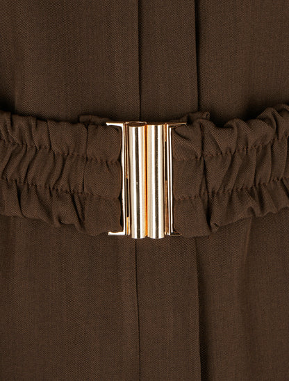 Chemisier uni ceinturé - Marron - 3