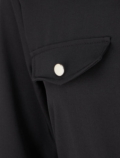 Robe chemise longue à poches décoratives - Noir - 3