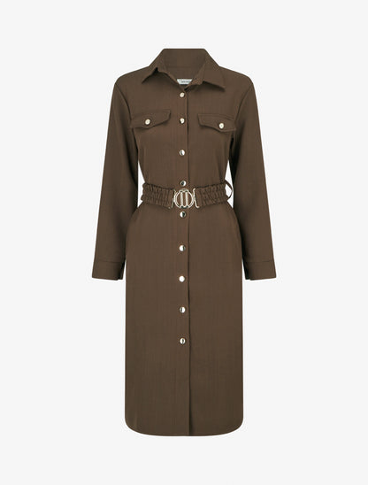 Robe chemise longue à poches décoratives - Marron - 1