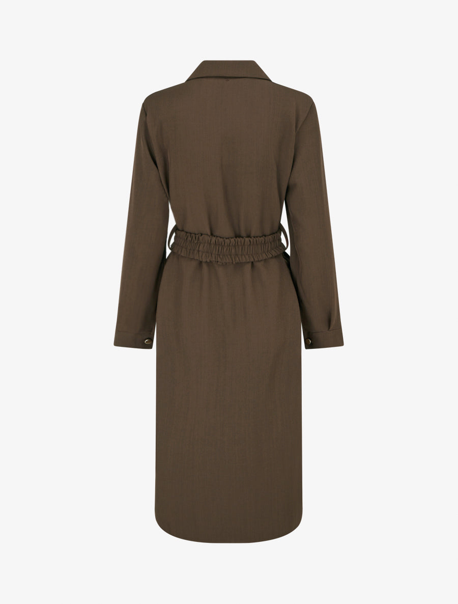 Robe chemise longue à poches décoratives - Marron - 2