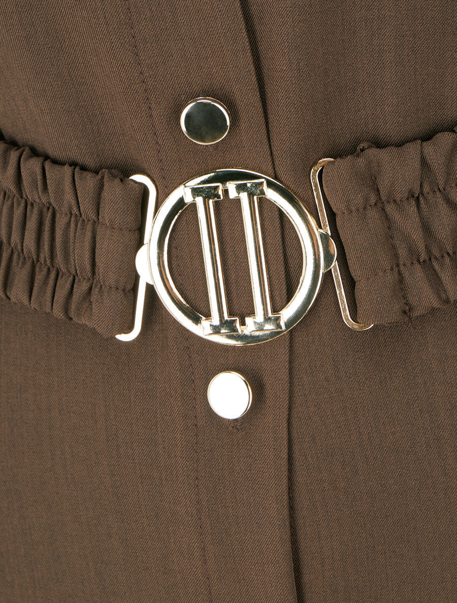 Robe chemise longue à poches décoratives - Marron - 3