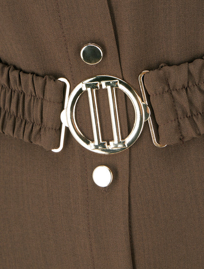 Robe chemise longue à poches décoratives - Marron - 3