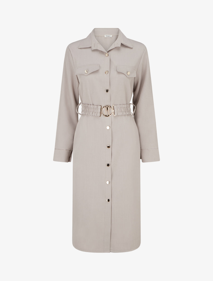 Robe chemise longue à poches décoratives - Gris clair - 1